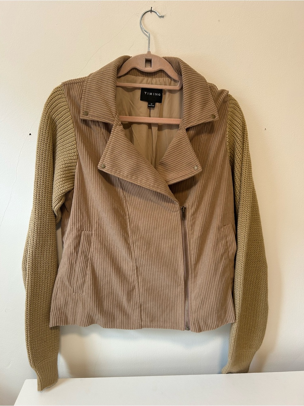Timing Two-Tone Tan Corduroy & Knit Utility Jacket
